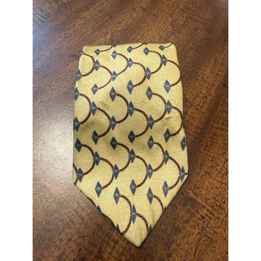 Graham & Lockwood London England Men's Gold Blue Geometric Woven Tie 100% Silk
